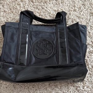 Tory Burch Black Ella Mini Tote Bag with Logo
